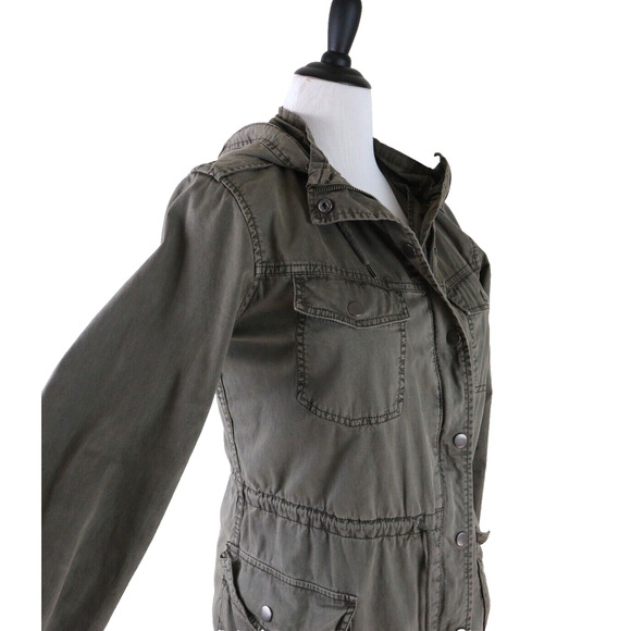 Blanc Noir Size M Hooded Cargo Jacket Full Zip Utility Army Green - Picture 7 of 11